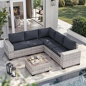 Outdoor PatioLix Furniture Set Wicker Rattan Sectional Sofa Set, Patio Conversation Set