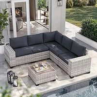 Outdoor PatioLix Furniture Set Wicker Rattan Sectional Sofa Set, Patio Conversation Set