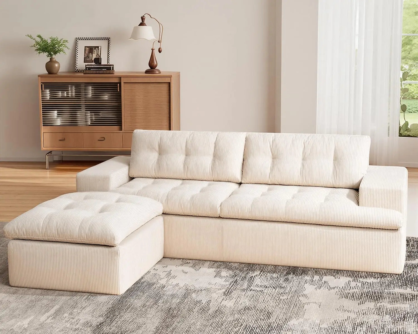 Cloud Sectional Boneless Sofa with Ottoman, Modular L Shaped Couch with Layered Cushion, Fluffy Comfy Couches for, Customized