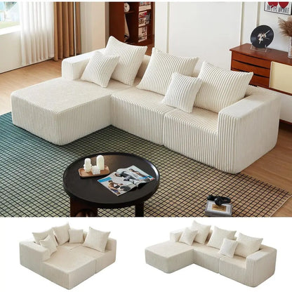 Cloud Sectional Couch, Boneless Sofa for Living Room, Corduroy Modular Couch with L Shape Chaise, Modern Compressed Sofa in a Bo