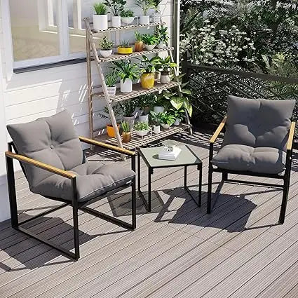 3 Piece Patio Furniture Set, Outdoor Porch Chairs Set of 2, Balcony Furniture for Apartment with Chairs & Table, Included Thick