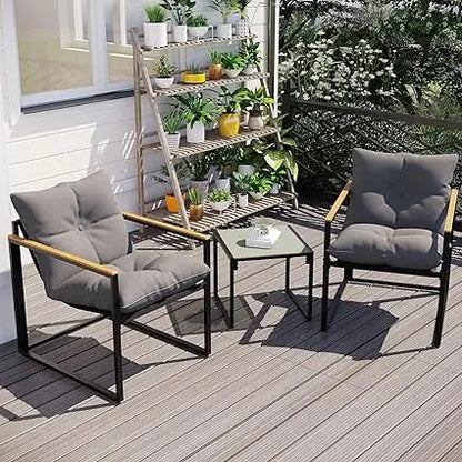 3 Piece Patio Furniture Set, Outdoor Porch Chairs Set of 2, Balcony Furniture for Apartment with Chairs & Table, Included Thick