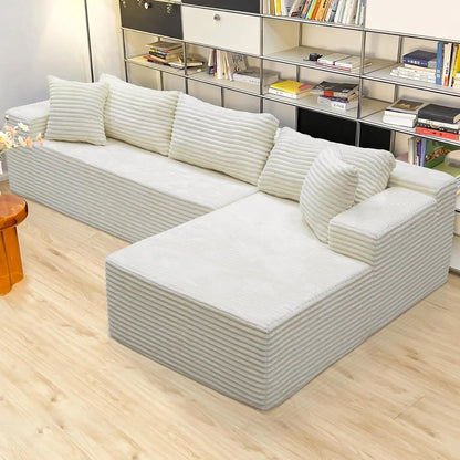 Black sectional couches for Living Room Corduroy Couch，104" Cloud Sectional Couch with L-Shape Chaise， Modern, Customized