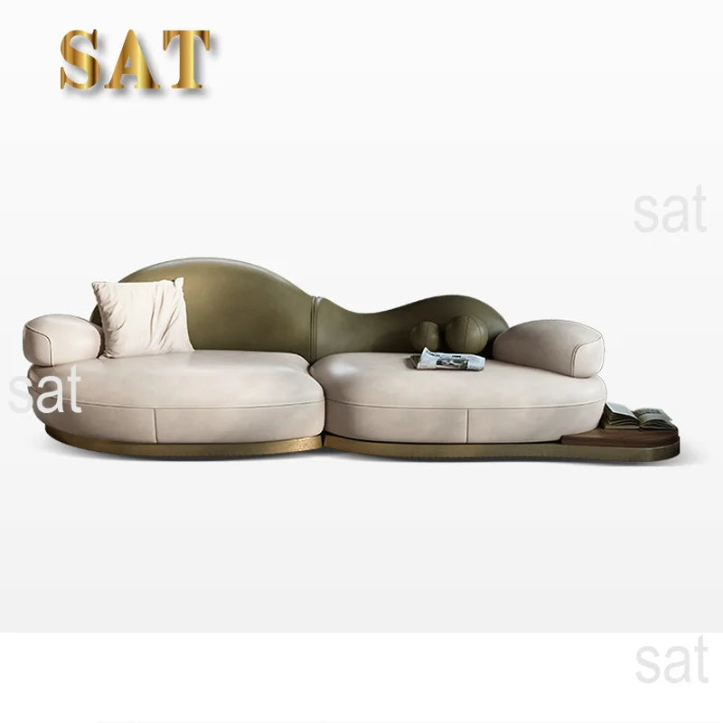 #French Luxury Fabric Sectional Sofa Modern Design Wood Legs Apartment Living Room High-End Special-Shaped