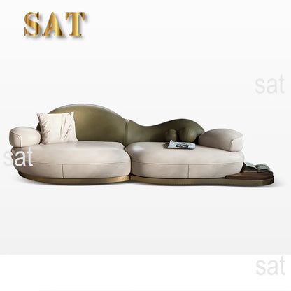 #French Luxury Fabric Sectional Sofa Modern Design Wood Legs Apartment Living Room High-End Special-Shaped