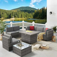 # Patio Furniture Set 8PCS With 40" Fire Pit Table Outdoor Sectional Sofa Set Wicker Furniture Set With Coffee Table(Brown) #