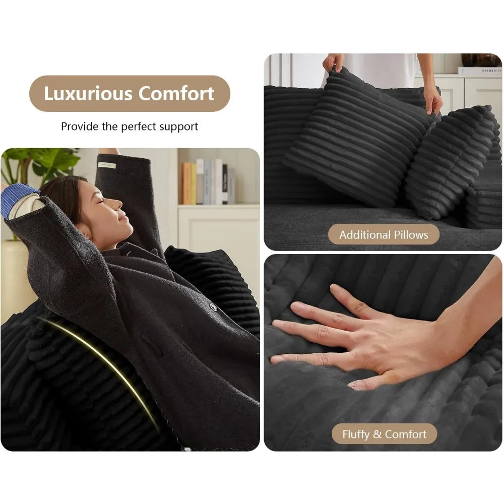 oversized chaise lounge chair indoor, comfy lounge sofa upholstered boneless couch bed with throw pillows and armrests, corduro