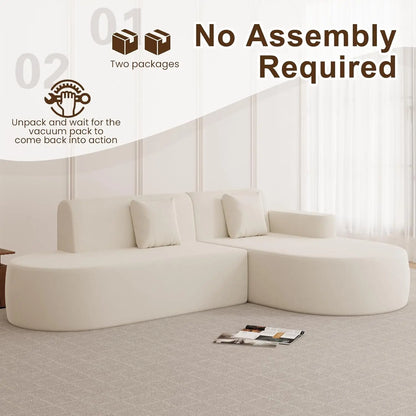 Modern Curved Boneless L-Shape Sectional Sofa Chenille Cloud Living Room Apartment Bedroom Right Facing, Customized