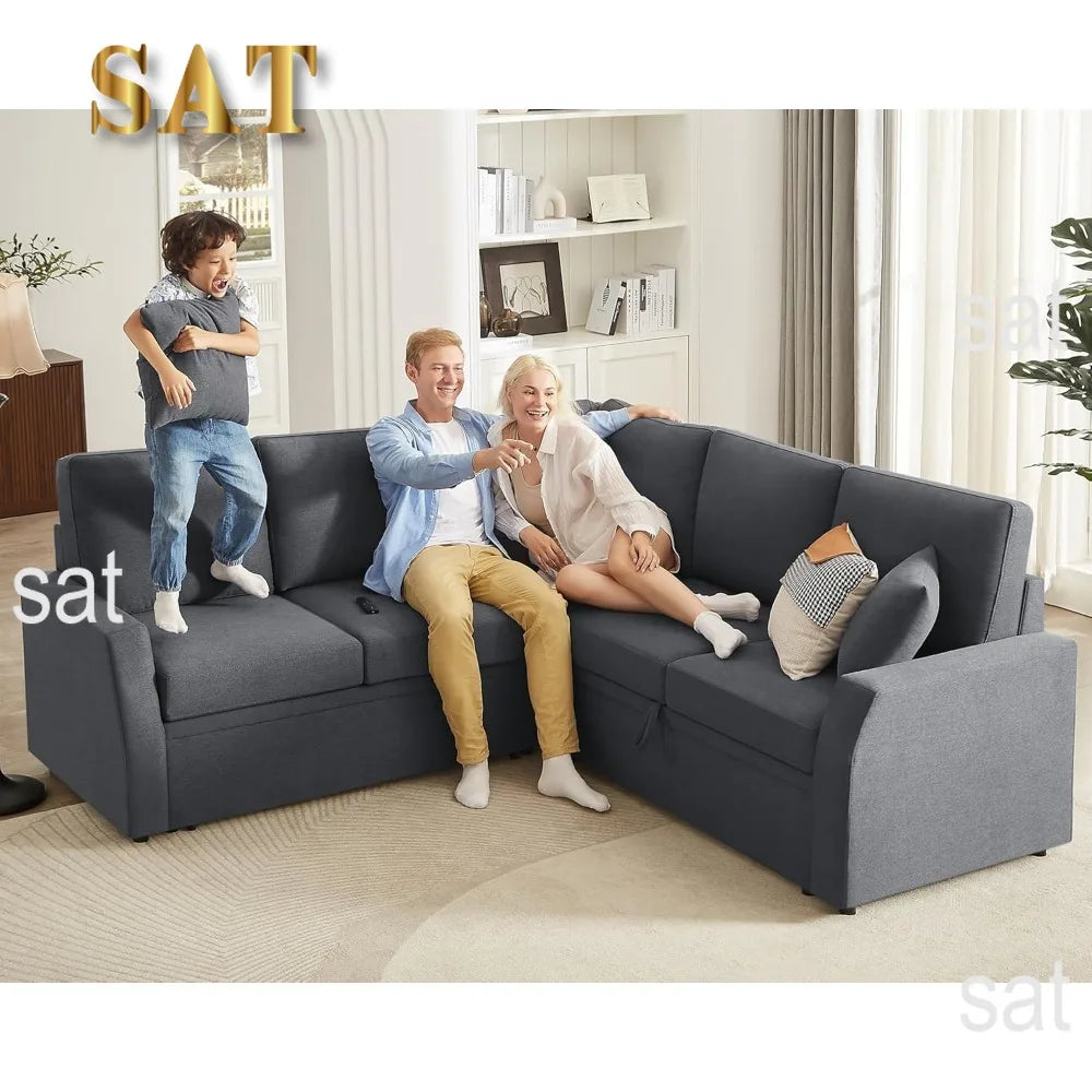 Sofa Bed, 85 Inch Reversible L Shape Couch with Pull Out Bed & Storage Seat,