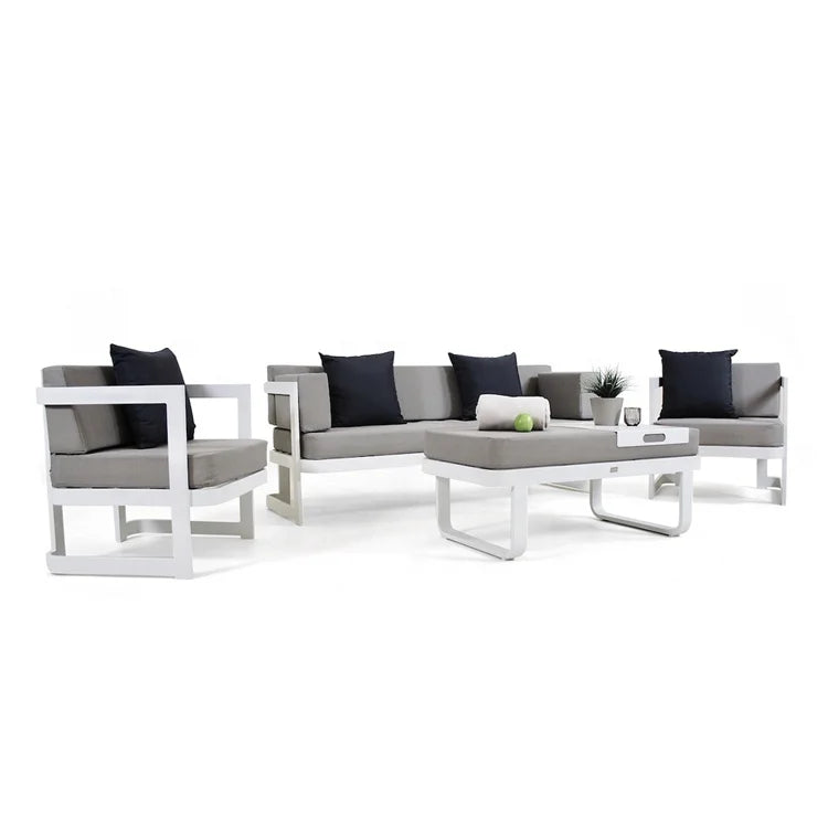 #v White Modern Cheap Patio Conversation Loveseat Couch Furniture Outdoor Garden Aluminum Sectional Sofa Set on Sale