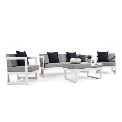 #v White Modern Cheap Patio Conversation Loveseat Couch Furniture Outdoor Garden Aluminum Sectional Sofa Set on Sale