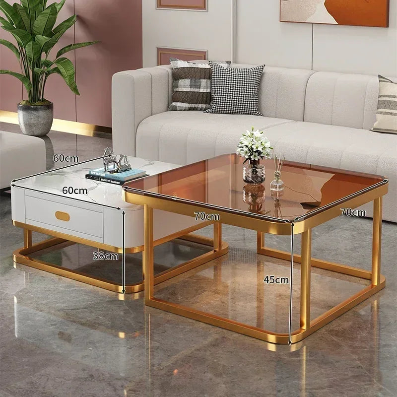 Glass Luxury Coffee Tables Bedside Centre Center Coffee Tables Gold Combination Nordic Basse De Salon Living Room Furniture