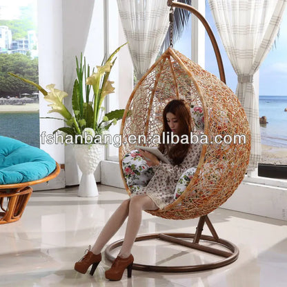 Modern Outdoor Patio Garden Backyard Wicker Rattan Double Swing Hanging Chair for Bedroom Application Durable Metal Material