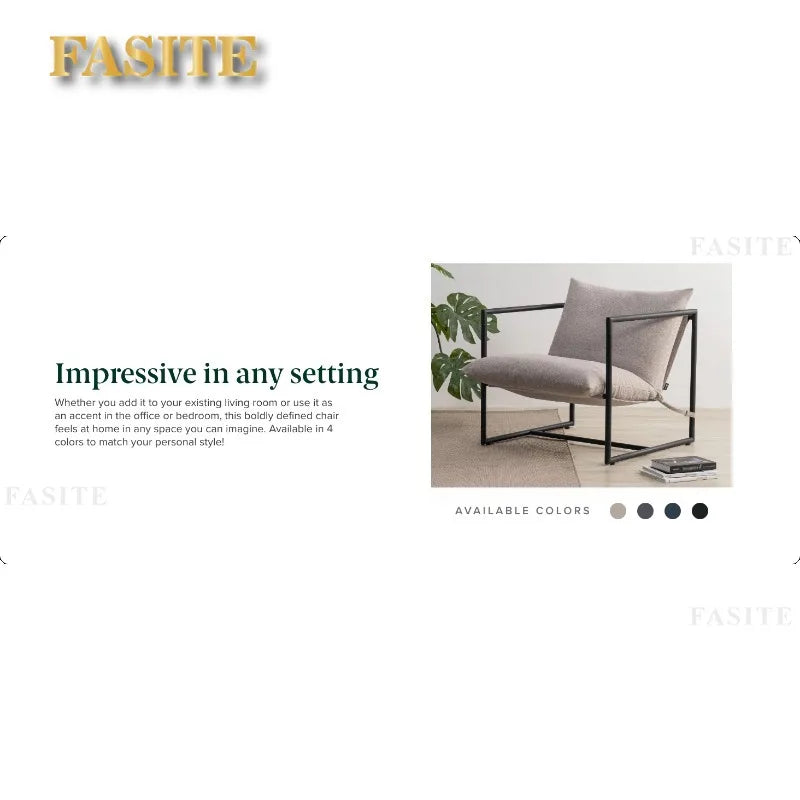 Aidan Sling Accent Chair / Metal Framed Armchair with Shredded Foam Cushioning, Oatmeal Chairs Living Room