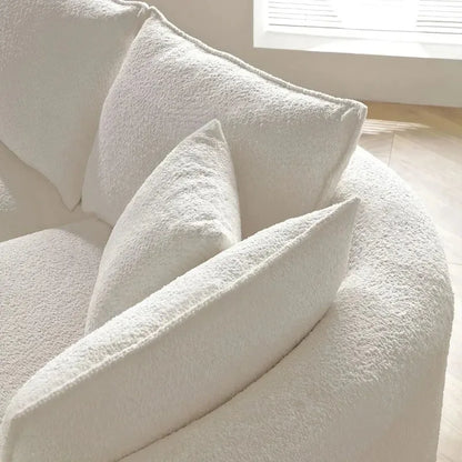 Modern Curved Sofa Couch, Upholstery Boucle Sofa With Pillows, Right Hand Facing Sectional Boucle Fabric Couch