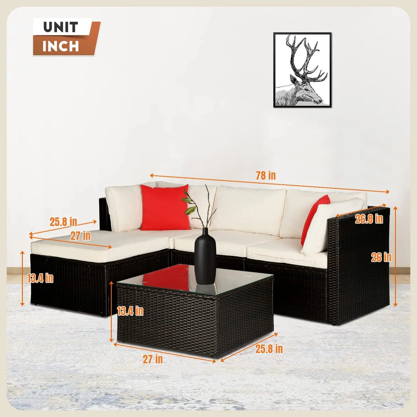 5 Pieces Patio Furniture Sets Outdoor Furniture Patio Sofa Wicker Sectional Sofa Modular Outdoor Conversation Set, Customized