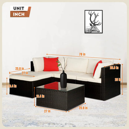 5 Pieces Patio Furniture Sets Outdoor Furniture Patio Sofa Wicker Sectional Sofa Modular Outdoor Conversation Set, Customized