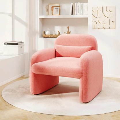 Modern Accent Chair for Living Room, Sherpa Fabric Upholstered Armchair w/Waist Pillow, Comfy Reading Chair w/Armrests, Small S