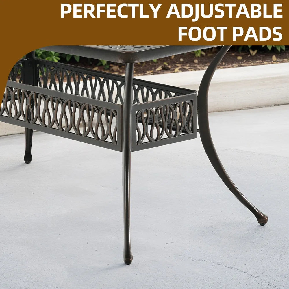 59'' Cast Aluminum Outdoor Patio Dining Table for 6-8 Person with Umbrella Hole