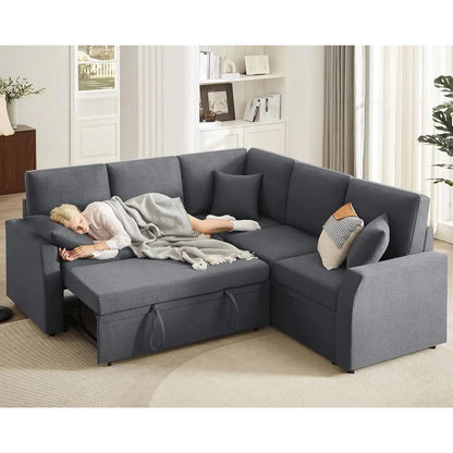 Sofa Bed, 85 Inch Reversible L Shape Couch with Pull Out Bed & Storage Seat,