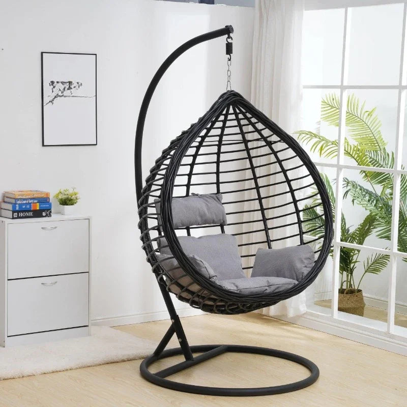 Modern Egg Shaped Outdoor Furniture Garden Wicker Rattan Hanging Patio Indoor Egg Swing Chair with Bracket