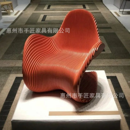 Solid wood slicing chair Small apartment living room ornament Interior furniture Villa design S-shaped single sofa