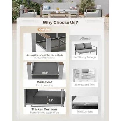 Aluminum Outdoor Patio Furniture 1 Piece 3-Seat Sofa All-Weather Metal Modern Light Gray Sofa for Deck Porch