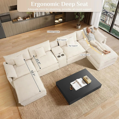 145" U Shaped Cloud Couch Sectionals Comfy White Sectional Couches for Living Room Modern Fluffy Oversized Modular Sofas, Chenil