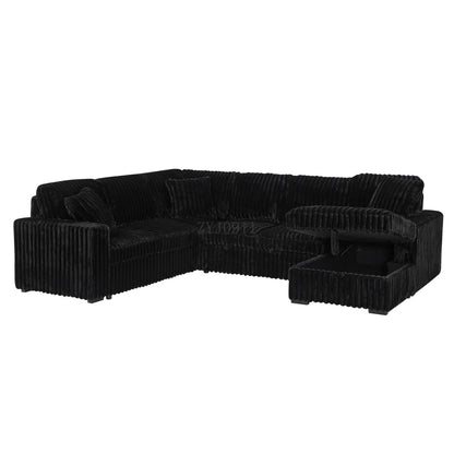 122-Inch lift sofa bed, plush fabric sofa bed with USB port, living room khaki sofa