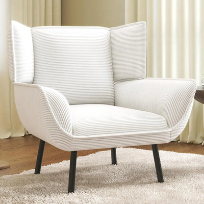Accent Chair- Upholstered Living Room Chair with High Wingback, White Reading Armchair for Bedroom, Comfy Corduroy, Customized