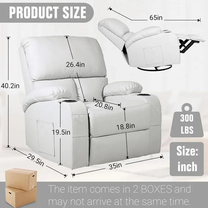 Massage Rocking Recliner Chair with Vibration and Heat, 360° Swivel Recliner for Living Room, Grey