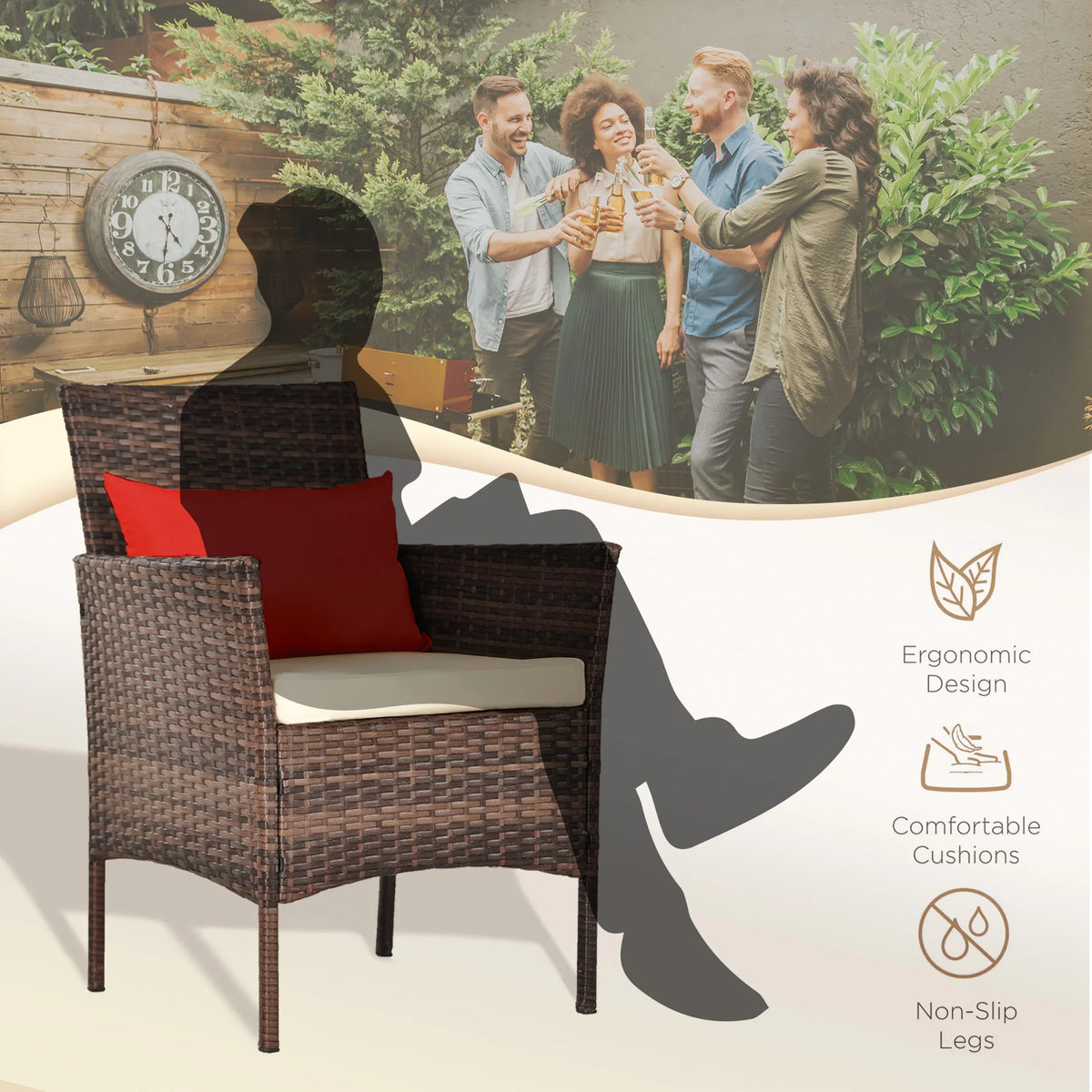 3 Piece Patio Conversation Bistro Set, Porch Balcony Furniture Set Outdoor Chat Furniture, Wicker Chairs and Storable Table Set