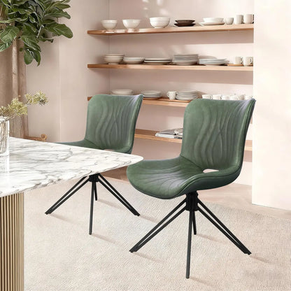 Dining Chairs Set of 2, 360° Swivel Armless Faux Leather Accent Chairs with Padded Back and Metal Legs, Mid-Century, Customized