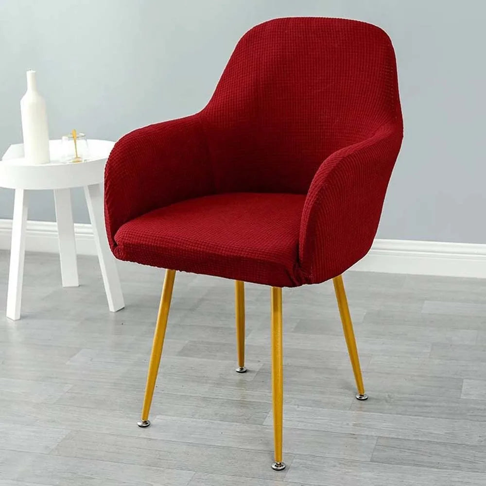 Simple Elastic Curved Chair Cover Plaid All-wrap Solid Color Seat Protection Dust Proof Flannel Wear for Chairs Family Dinner