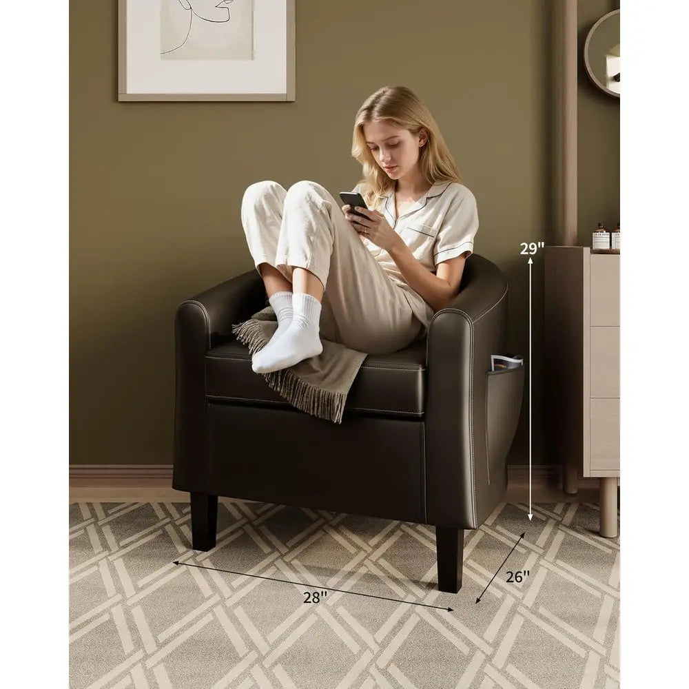 Leather-Clad Club Chairs with Padded Seats for Living Rooms, Bedrooms, and Waiting Areas in Black