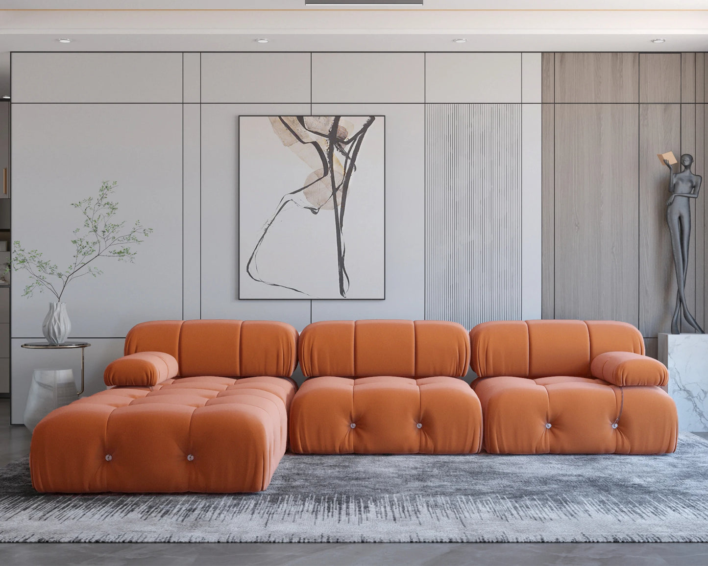 Nordic L Shape Sectional Sofa With Ottoman Modular Combination Velvet Modular Sofas Long Couch