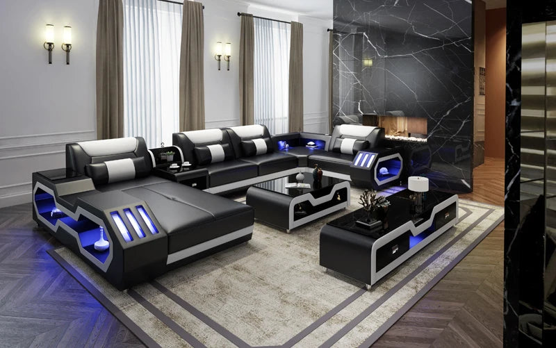 U-Shape Living Room Sofas Sets with Bluetooth Speaker High-end Villa Sofas Design Modularity Sofa for Living Room Furniture