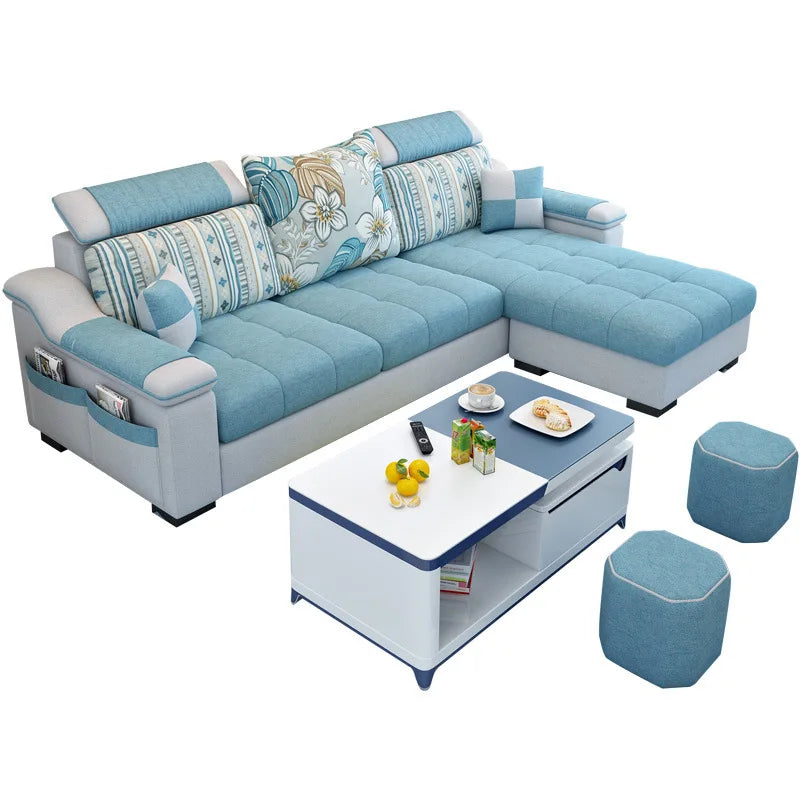 Modern Luxury Three-Seat Home Furniture L-Shape Love Sofa Set with Sponge Filling Fabric Design for Living Room Best Price