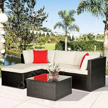 5 Pieces Patio Furniture Outdoor Wicker Sectional Patio Rattan Chair， Conversation Backyard Lawn Porch Poolside Balcony Garden