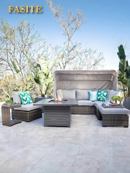 Lying bed, covered courtyard, high-end villa, outdoor rattan woven sofa bed, terrace, outdoor rattan chair