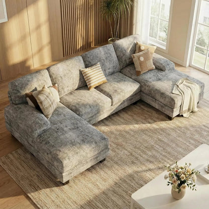 U-shaped Sectional Sofa, Comfortable Chenille Four-seat Sofa Set, with Removable Cushions, Customizable.
