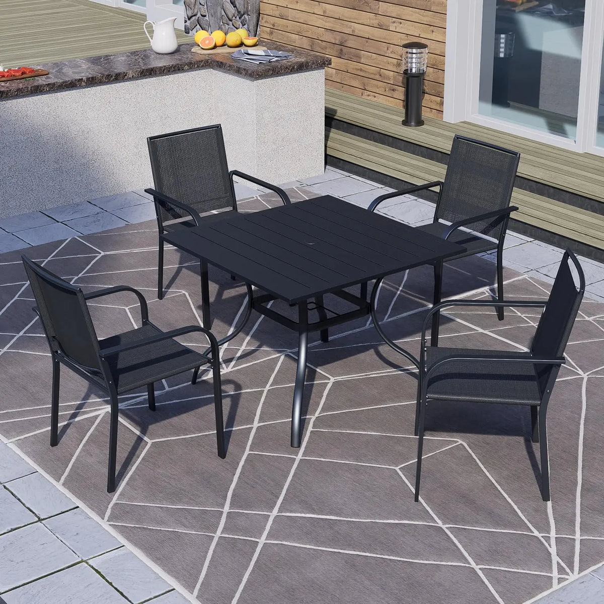 Patio Dining Chairs Set of 6, Outdoor Stackable Dining Furniture Set, All Weather Dining Set for Lawn, Garden, Backyard, Poolsid
