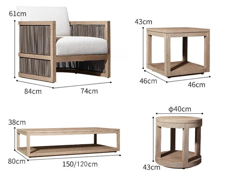 Outdoor villa courtyard sofa high-end teak sofa furniture combination hotel homestay waterproof