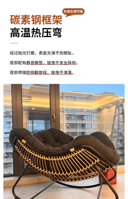 Metal Rocking Chair Adult Reclining Chair Balcon Home Single Leisure Chairs Living Room Red Sofa Chair Lazy Recliner