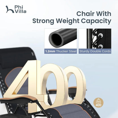 XXL Oversized Padded Zero Gravity Chair, Foldable Patio Recliner, 30" Wide Seat Anti Gravity Lounger Support 400 LBS (Black)