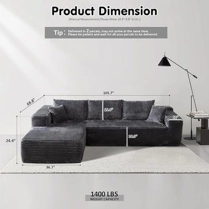 104" Cloud Sectional Couch with L-Shape Chaise,Modern Modular Sofa with Deep Seat, Upholstered Couches for Living Room Bedroom,N