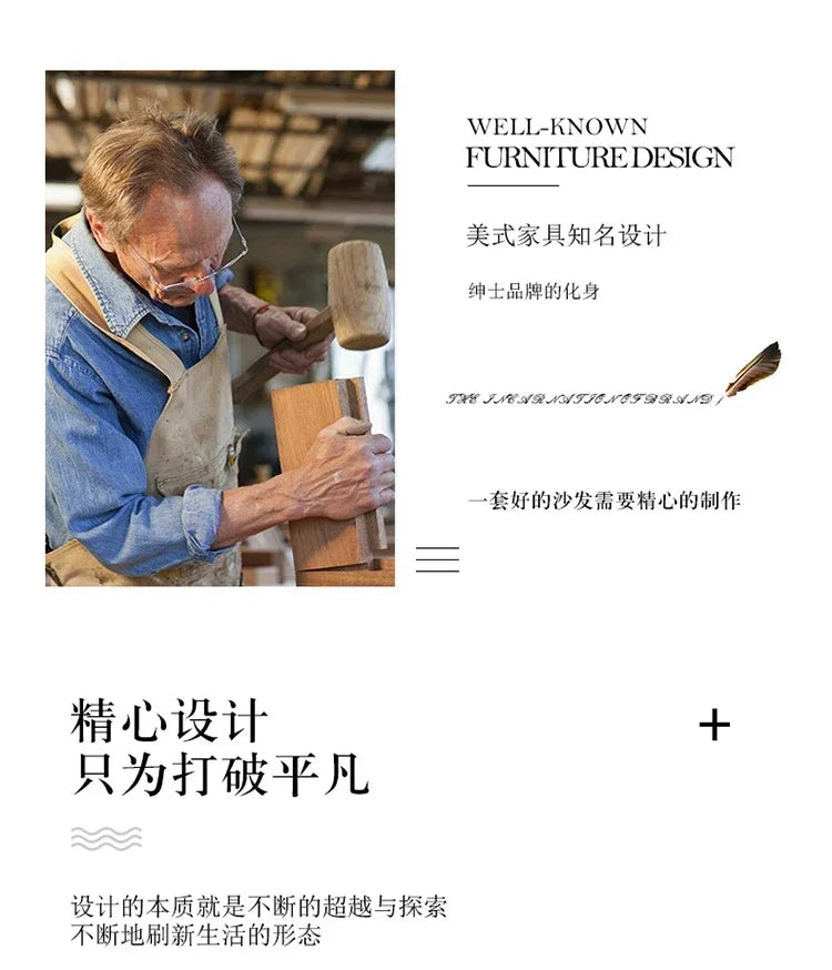 LXAmerican leather sofa all solid wood combination living room European double triple sofaSSS