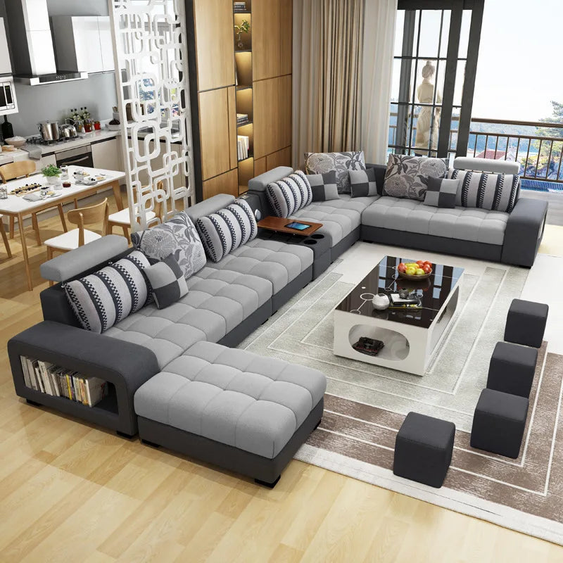 Light Luxury L-Shaped Sofa Set Living Room Furniture High Quality Big Sofa Set Modern Design Wooden Multifunctional Sofa