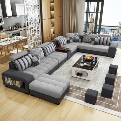 Light Luxury L-Shaped Sofa Set Living Room Furniture High Quality Big Sofa Set Modern Design Wooden Multifunctional Sofa