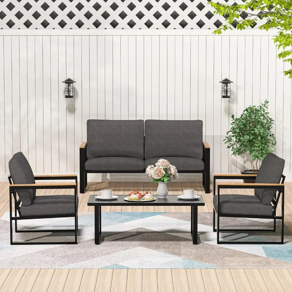 Patio Furniture Set, 4 Pieces Outdoor Patios Furnitures with Table Set, Patios Conversation Sets, Outdoor Patio Furniture Sets